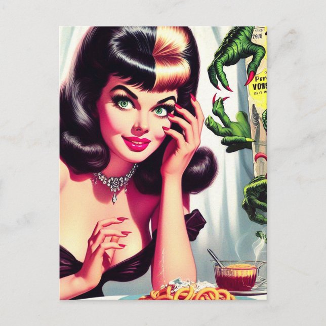 Vintage Vampire Woman Postcard (Front)