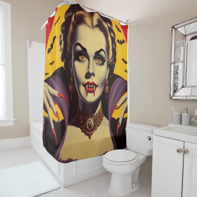 Vintage Vampire Woman Shower Curtain (In Situ)