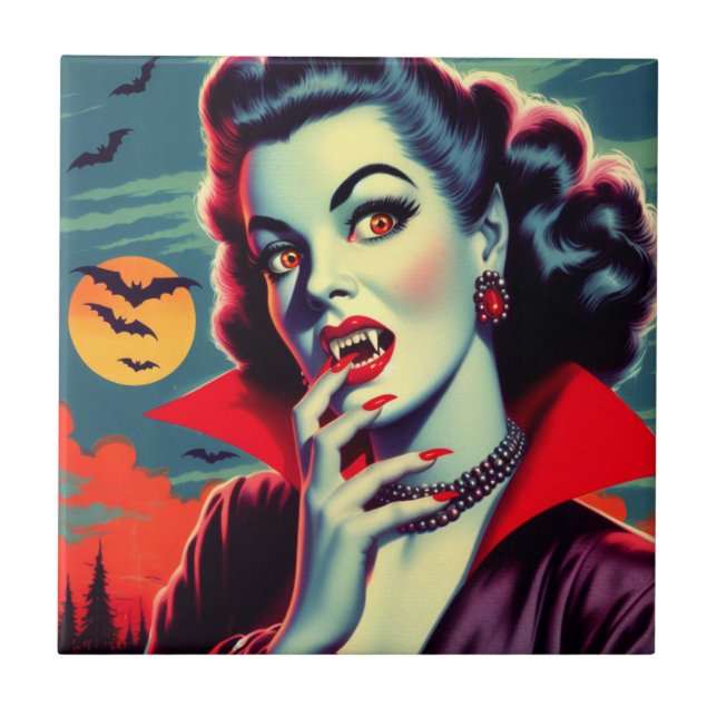 Vintage Vampire Woman Tile (Front)