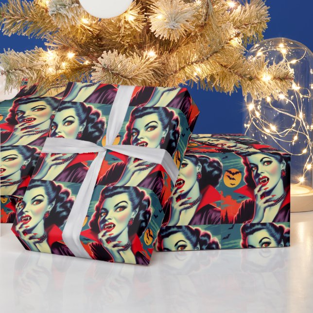Vintage Vampire Woman Wrapping Paper (Holidays)