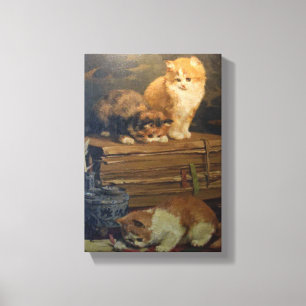 Vintage Van den Eycken Three Cats on a Desk Canvas Print