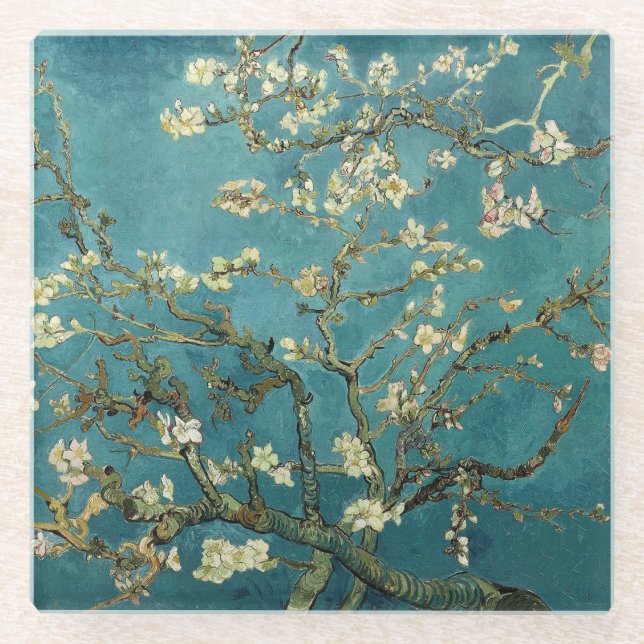 Vintage Van Gogh Almond Blossom Glass Coaster (Front)