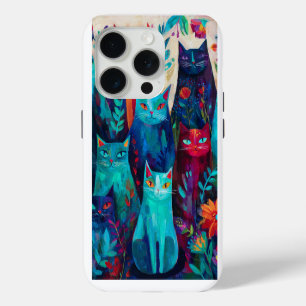 Vintage Van Gogh Art – Abstract Cats Among Flowers iPhone 15 Pro Case
