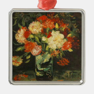 Vintage Van Gogh Flowers Red Vase with Carnations Metal Tree Decoration