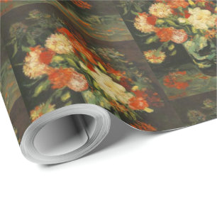 Vintage Van Gogh Flowers Red Vase with Carnations Wrapping Paper