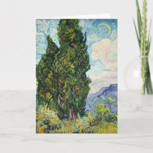 Vintage Van Gogh Green Cypress Trees Painting Card