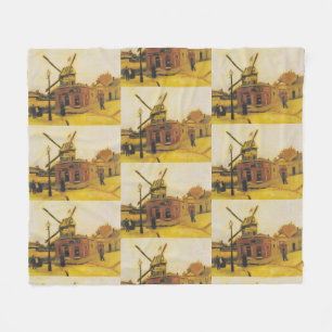 Vintage Van Gogh Paris Windmill Painting Fleece Blanket