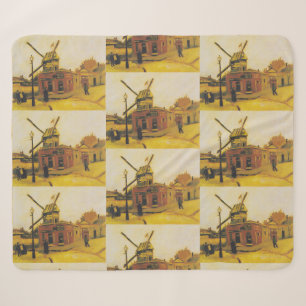 Vintage Van Gogh Paris Windmill Painting Sherpa Blanket