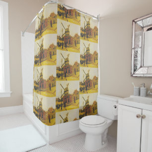 Vintage Van Gogh Paris Windmill Painting Shower Curtain