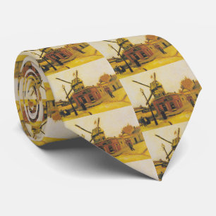 Vintage Van Gogh Paris Windmill Painting Tie