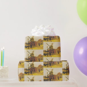 Vintage Van Gogh Paris Windmill Painting Wrapping Paper