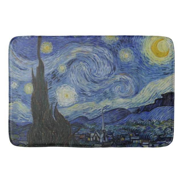 Vintage Van Gogh Starry Night Bath Mat (Front)