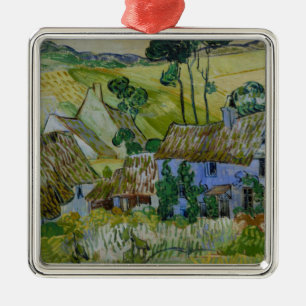 Vintage Van Gogh Thatched Cottages By A Hill Metal Tree Decoration