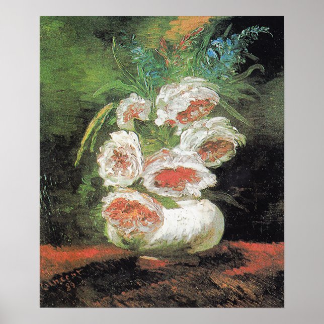 Vintage Van Gogh Vase of Peonies     Poster (Front)