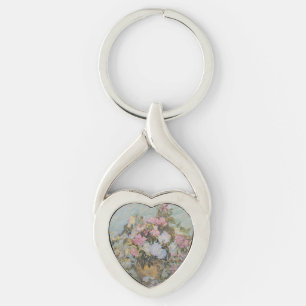 Vintage Van Gogh Vase with Pink Roses Key Ring