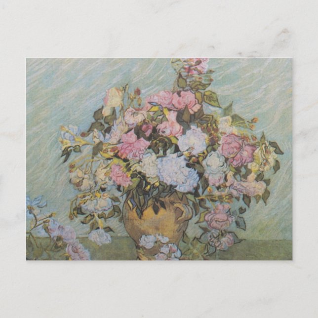 Vintage Van Gogh Vase with Pink Roses          Postcard (Front)