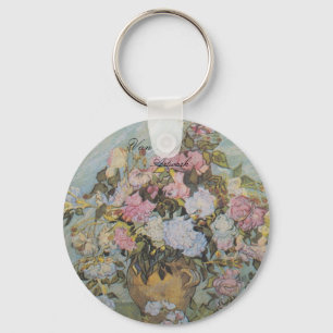 Vintage Van Gogh Vase with Roses Key Ring
