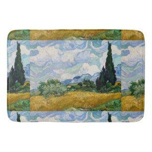 Vintage Van Gogh Wheat Field with Cypresses Bath Mat