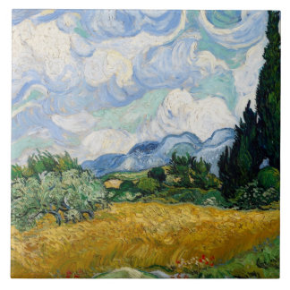 Vintage Van Gogh Wheat Field with Cypresses Tile