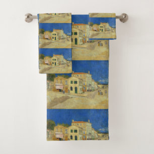 Vintage Van Gogh Yellow House Blue Sky Painting Bath Towel Set