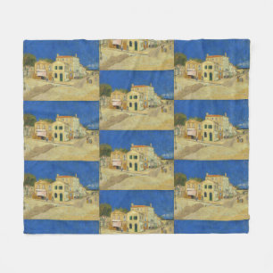 Vintage Van Gogh Yellow House Blue Sky Painting Fleece Blanket