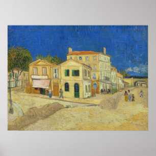 Vintage Van Gogh Yellow House Blue Sky Painting Poster