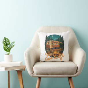 Vintage Van Life Good Life Adventure Camping Badge Cushion