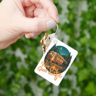 Vintage Van Life Good Life Adventure Camping Badge Key Ring