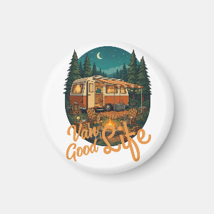 Vintage Van Life Good Life Adventure Camping Badge Magnet