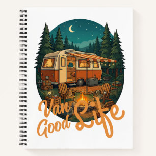 Vintage Van Life Good Life Adventure Camping Badge Notebook