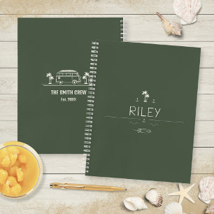Vintage Van Life Olive Green Surfer Road Trip Notebook