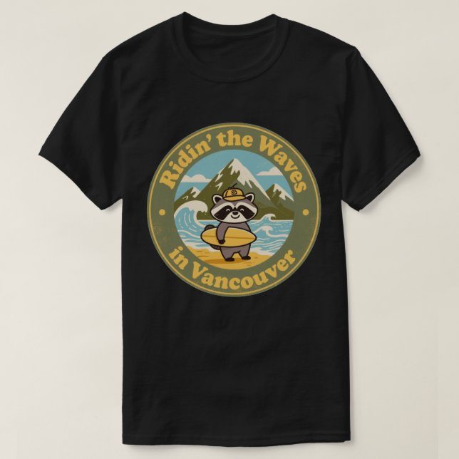 Vintage Vancouver Racoon Surfer T-Shirt (Design Front)