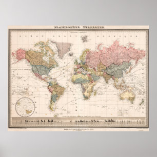 Vintage Vanilla Colors World Map Poster