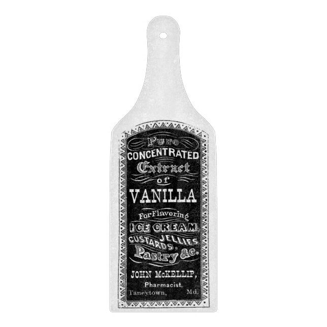 Vintage Vanilla Label Glass Cutting Board (Front)