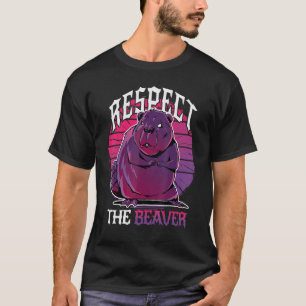 Vintage Vaporwave Angry Beaver Quote Respect The B T-Shirt