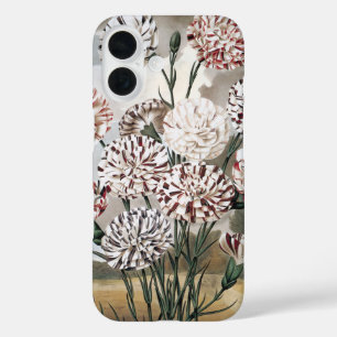 Vintage Variegated Carnation Flowers with Grey Sky iPhone 16 Case