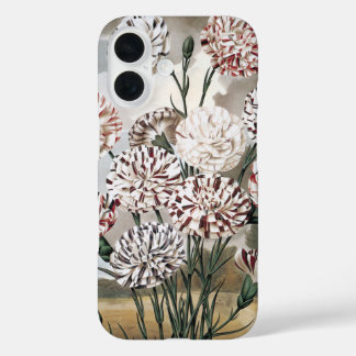 Vintage Variegated Carnation Flowers with Grey Sky iPhone 16 Case