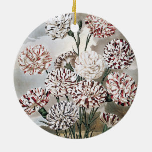 Vintage Variegated Carnation Flowers with Grey Sky Ceramic Tree Decoration