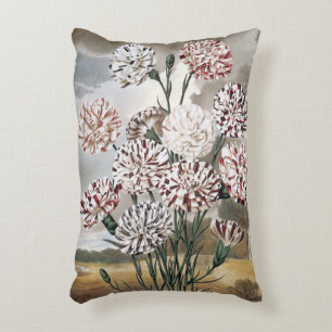 Vintage Variegated Carnation Flowers with Grey Sky Decorative Cushion