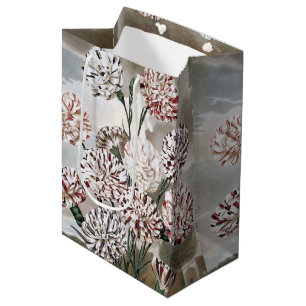 Vintage Variegated Carnation Flowers with Grey Sky Medium Gift Bag