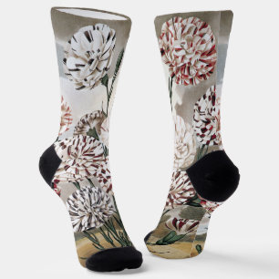 Vintage Variegated Carnation Flowers with Grey Sky Socks