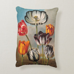 Vintage Variegated Tulip Flowers in a Landscape Decorative Cushion