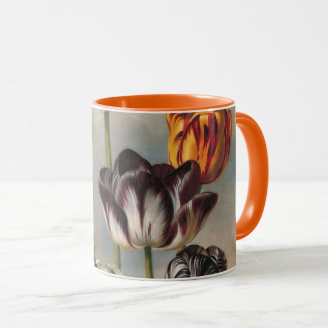 Vintage Variegated Tulip Flowers in a Landscape Mug (Front Right)