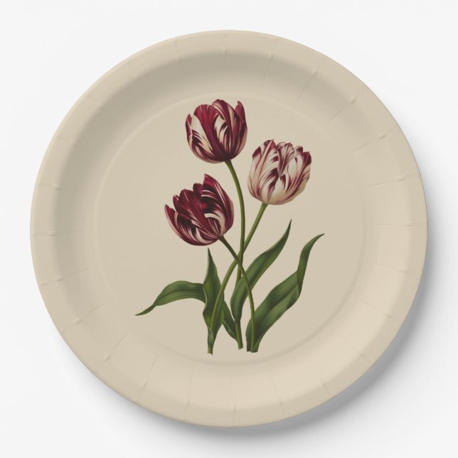 Vintage Variegated Tulips Paper Plate (Front)