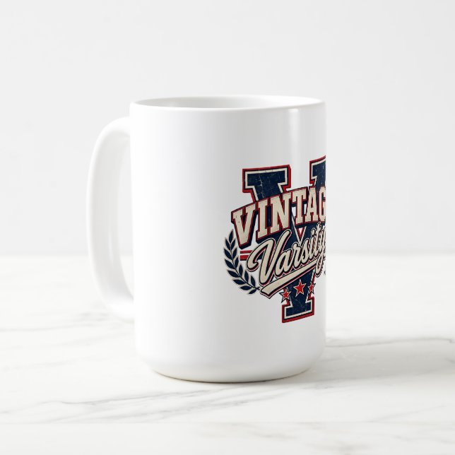 Vintage Varsity Distressed Block Letter V Coffee Mug (Front Left)