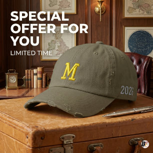 Vintage Varsity Monogram M Class of 2026 Distresse Embroidered Hat