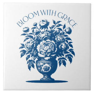 Vintage Vase Flower Blue Chinoiserie  Tile