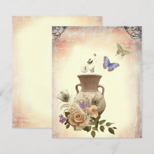 Vintage Vase Flower peacock butterfly Scrapbook