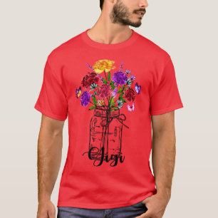 Vintage Vase Of Colourful Wildflower Butterfly Gig T-Shirt
