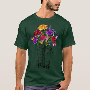 Vintage Vase Of Colourful Wildflower Butterfly Omi T-Shirt